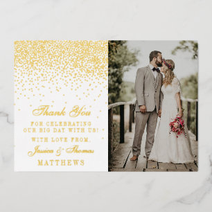 Elegant Glam Confetti Wedding Photo Thank You Real