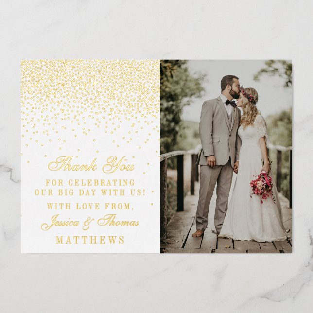 Elegant Glam Confetti Wedding Photo Thank You Real (Front)