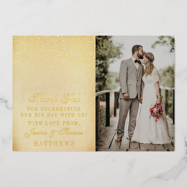 Elegant Glam Confetti Wedding Photo Thank You Real (Front)