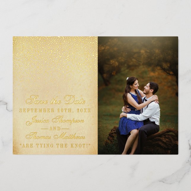 Elegant Glam Confetti Wedding Save The Date Real (Front)