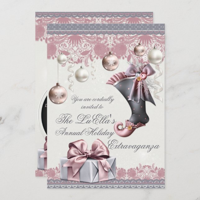 Elégant Glam Fête de Noël Invitations (Devant / Derrière)