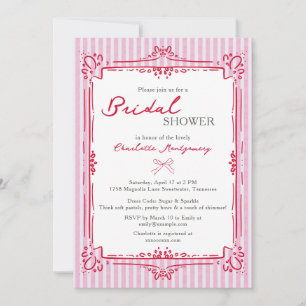 Elegant Glam Frame & Pink Stripes Bridal Shower Invitation