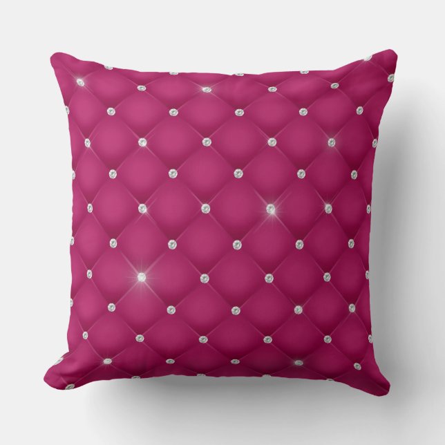 Elegant Glam Glittering Tufted Diamond Crimson Throw Pillow (Front)
