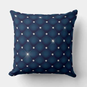 Elegant Glam Glittering Tufted Diamond Navy Blue Throw Pillow