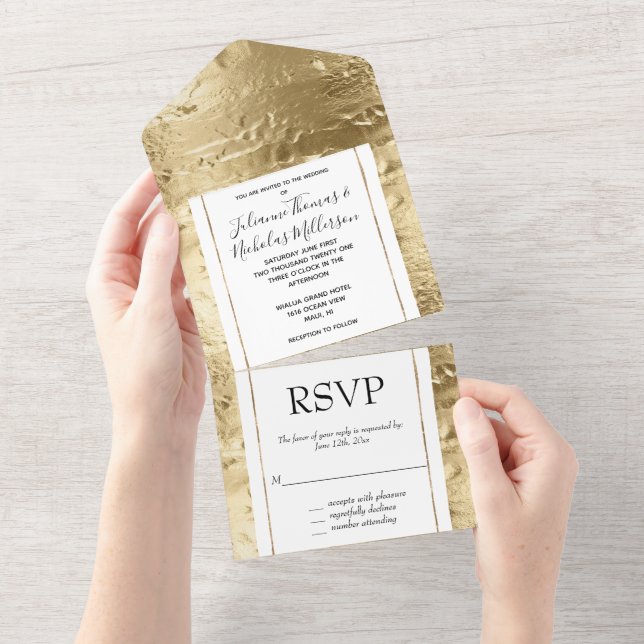 Elegant Glam Gold  All In One Invitation (Tearaway)