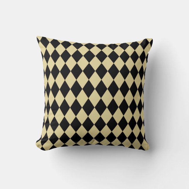 Elegant Glam Gold and Black Harlequin Pattern Throw Pillow (Front)