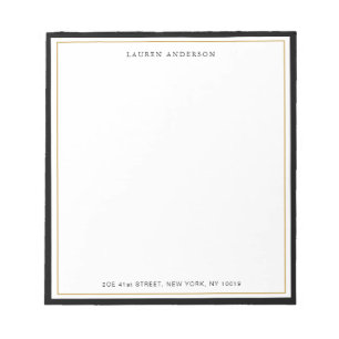 Elegant, Glam Gold & Black border Flat Notepad