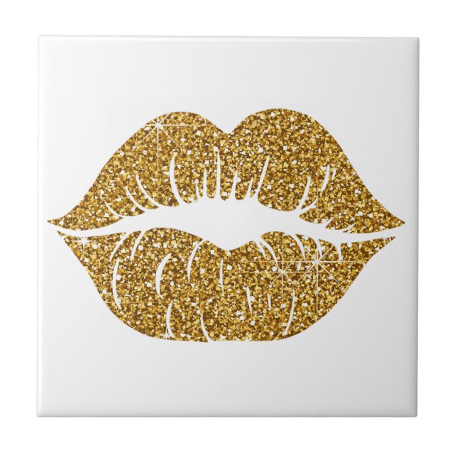 Elegant Glam Gold Glitter Lips Sparkle Tile (Front)
