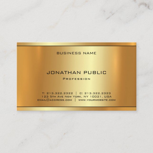 Elegant Glam Gold Look Professional Modern Plain Business Card (Front)
