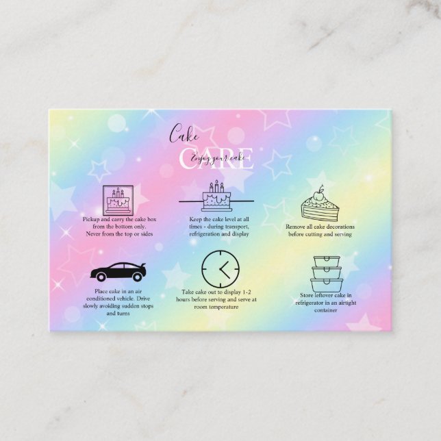 Elegant Glam Iridescent Holographic Cake Care  Bus Business Card (Front)