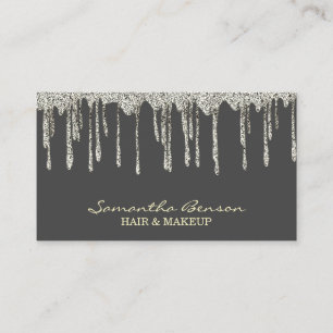 Elegant glam makeup hair blush gold glitter drips business card