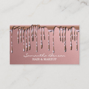 Elegant glam makeup hair blush pink glitter drips business card