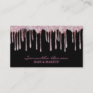 Elegant glam makeup hair blush pink glitter drips business card