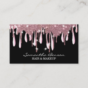 Elegant glam makeup hair blush pink glitter drips business card