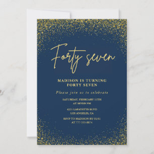 Elegant Glam Navy Gold Glitter 47th birthday Invitation