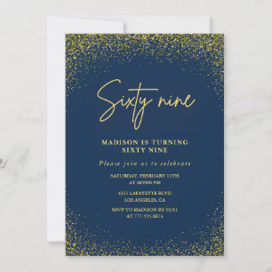 Elegant Glam Navy Gold Glitter 69th birthday Invitation
