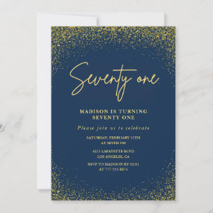 Elegant Glam Navy Gold Glitter 71st birthday Invitation