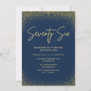 Elegant Glam Navy Gold Glitter 76th birthday Invitation
