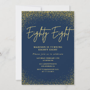 Elegant Glam Navy Gold Glitter 88th birthday Invitation