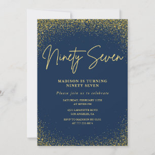 Elegant Glam Navy Gold Glitter 97th birthday Invitation