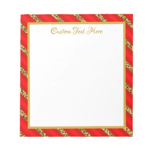 Elegant Glam Red Gold Glitter Stripes Personalize Notepad