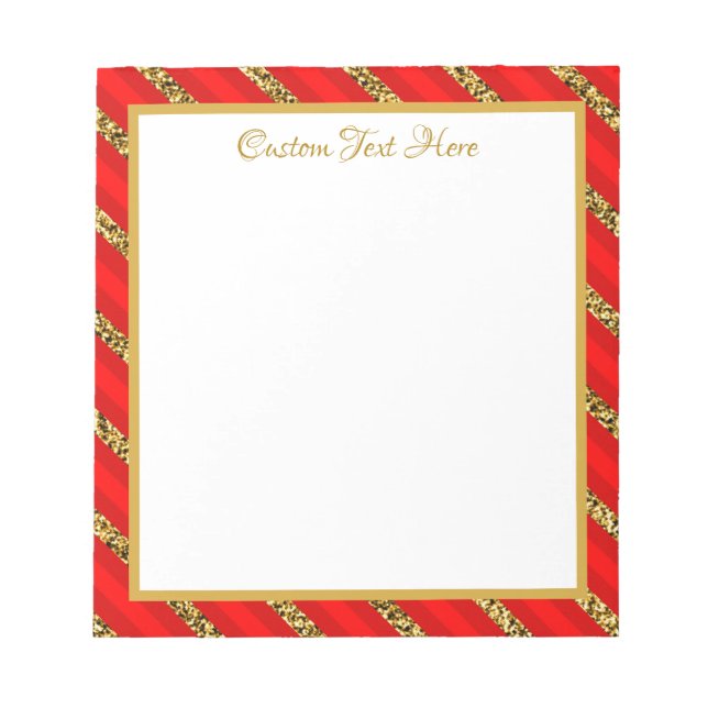 Elegant Glam Red Gold Glitter Stripes Personalize Notepad (Front)