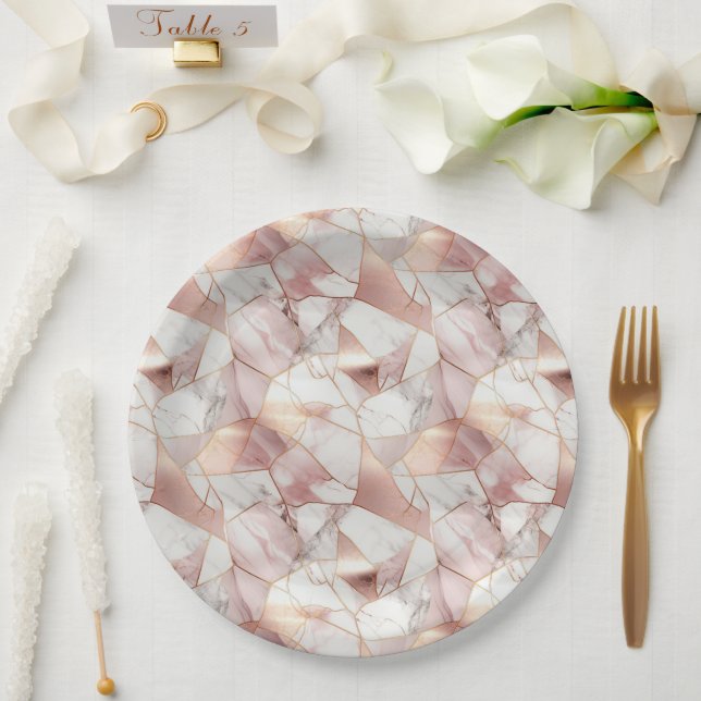 Elegant Glam Rose Gold Agate Marble Pattern  Paper Plate (Wedding)