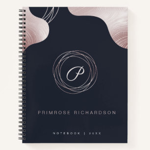 Elegant Glam Rose Gold Luxury Abstract Monogram Notebook
