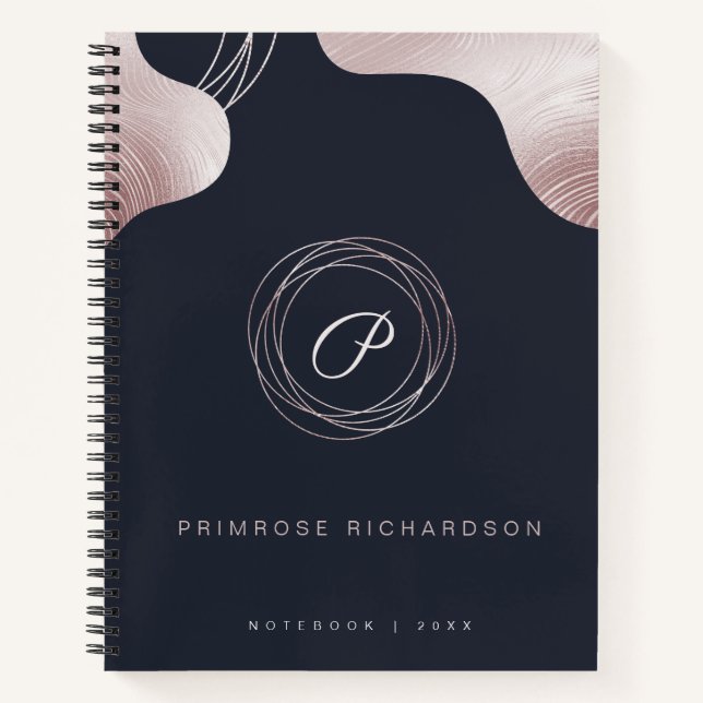 Elegant Glam Rose Gold Luxury Abstract Monogram Notebook (Front)