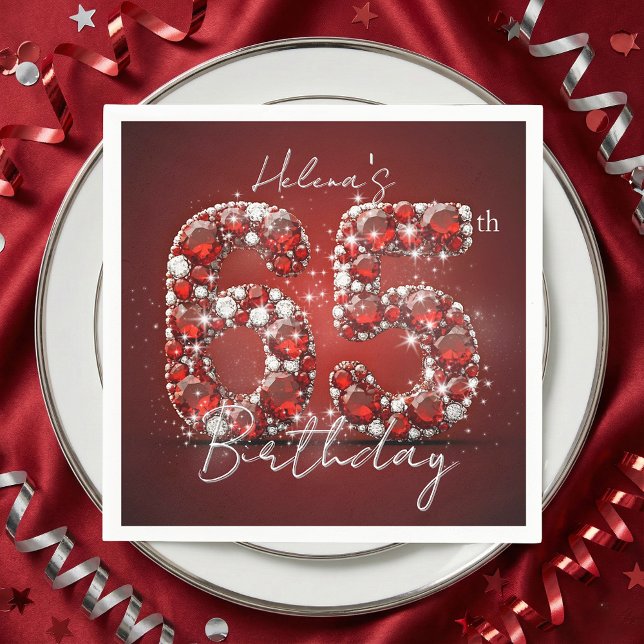 Elegant Glam Ruby Red Gemstones 65th Birthday Napkin (Creator Uploaded)