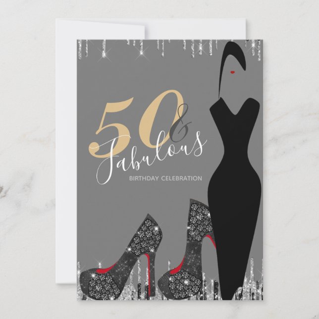 Elegant Glam Silver Gold 50 Fab Birthday Party  Invitation (Front)