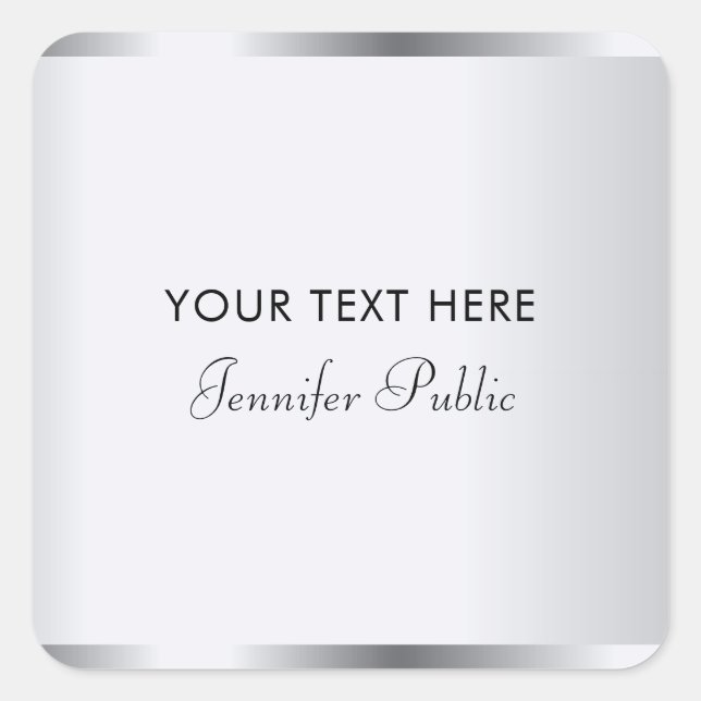 Elegant Glam Silver Template Calligraphy Script Square Sticker (Front)
