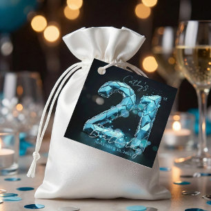 Elegant Glam Teal Blue Crystal 21st Birthday Favour Tags