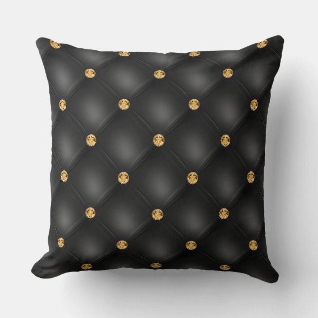 Elegant Glam Tufted Gold Diamond Black Pattern Throw Pillow (Front)