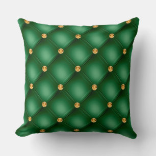 Elegant Glam Tufted Gold Diamond Emerald Green Throw Pillow