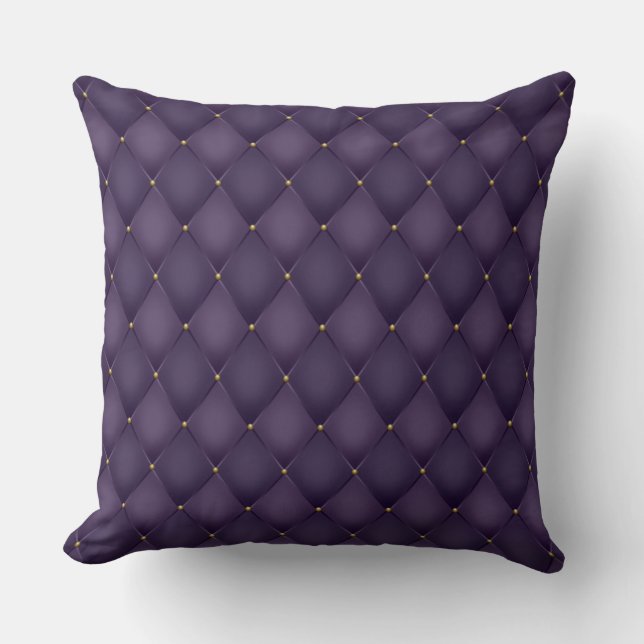 Elegant Glam Tufted Golden Diamond Purple Throw Pillow (Front)