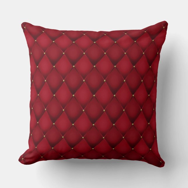 Elegant Glam Tufted Golden Diamond Red Pattern Throw Pillow (Front)