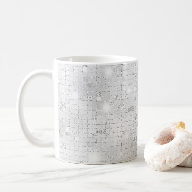 Elegant Glam White Silver Glitz Sparkle  Coffee Mug (With Donut)