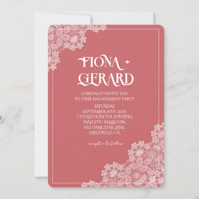 Elegant Glamor Lace Engagement Party Invitation (Devant)