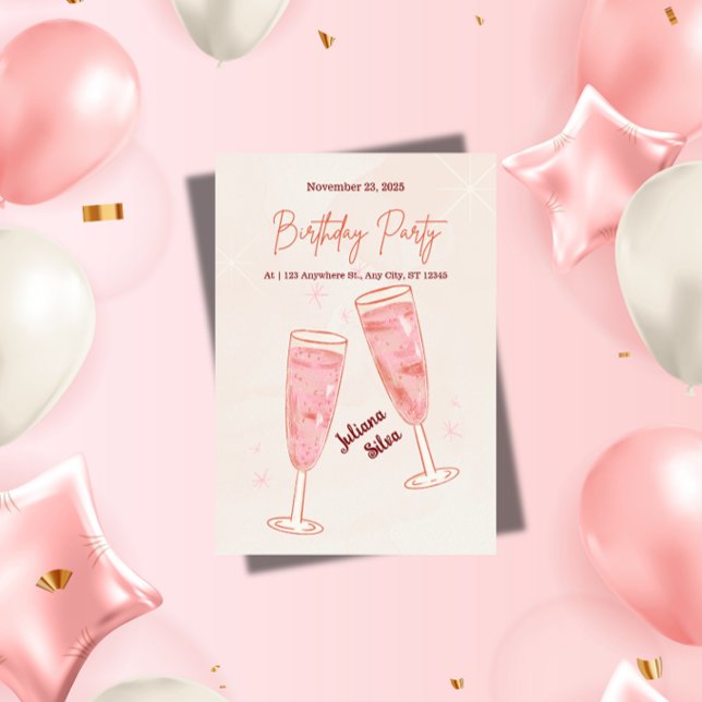 Elegant Glamorous Pink Champagne Birthday  Invitation (Creator Uploaded)
