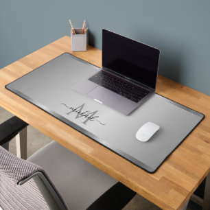 Elegant Glamorous Silver Custom Name Monogram Desk Mat