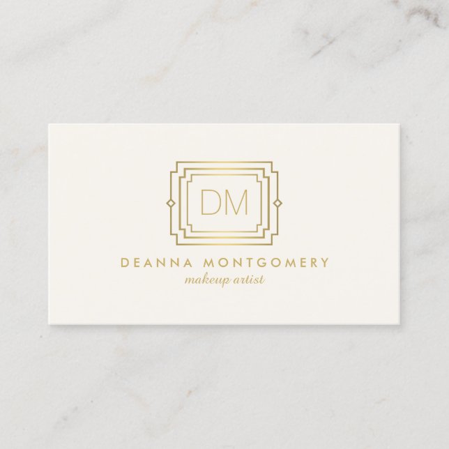 Elegant Glamour Art Deco Monogram Ivory/Gold Business Card (Front)