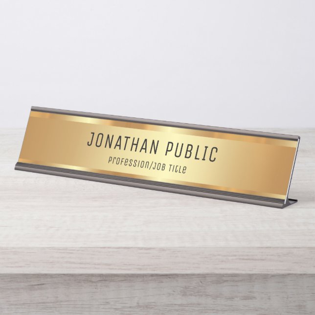Elegant Glamour Black And Gold Template Luxury Desk Name Plate (Front)