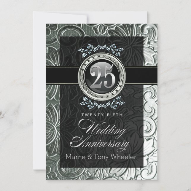 Elegant Glamour Carved Floral 25th Anniversary Invitation (Front)