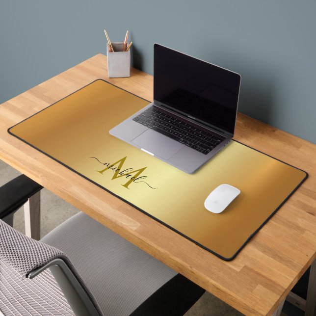 Elegant Glamour Gold Custom Name Monogram Desk Mat (Office 2)