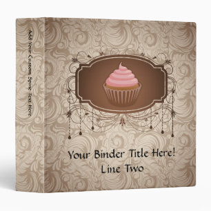 Elegant Glamour Mocha Damask Cupcake Design Binder