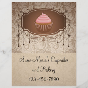 Elegant Glamour Mocha Damask Cupcake Design Flyer