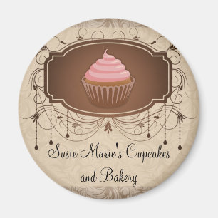 Elegant Glamour Mocha Damask Cupcake Design Magnet