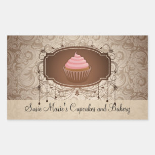 Elegant Glamour Mocha Damask Cupcake Label Sticker