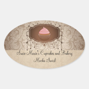 Elegant Glamour Mocha Damask Cupcake Sticker Label